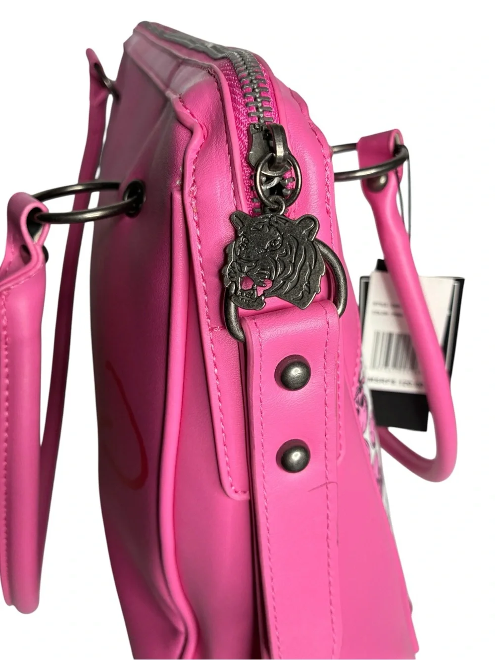 Ed Hardy Large Satchel Crossbody Bag Skulls Monogram Logo Bling Rhinestone Tiger